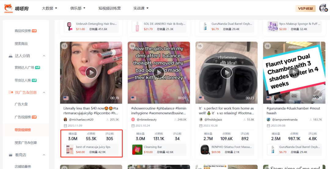 TikTok Shop“显色润唇膏”周销6万单，Tarte Cosmetics一周卖出230万美金 | 嘀嗒狗