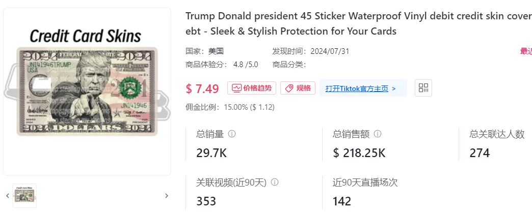 特朗普衬衫爆卖2万件!TikTok小店卖家乐开花