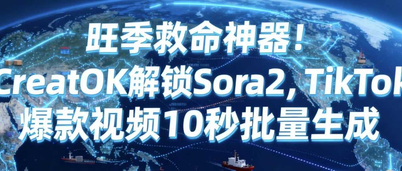 旺季救命神器!CreatOK解锁Sora2,TikTok爆款视频10秒批量生成...