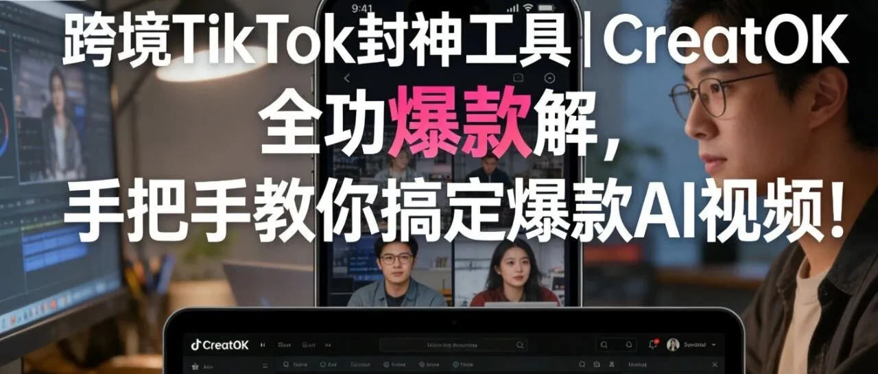 跨境TikTok封神工具|CreatOK全功能拆解,手把手教你搞定爆款AI视频!