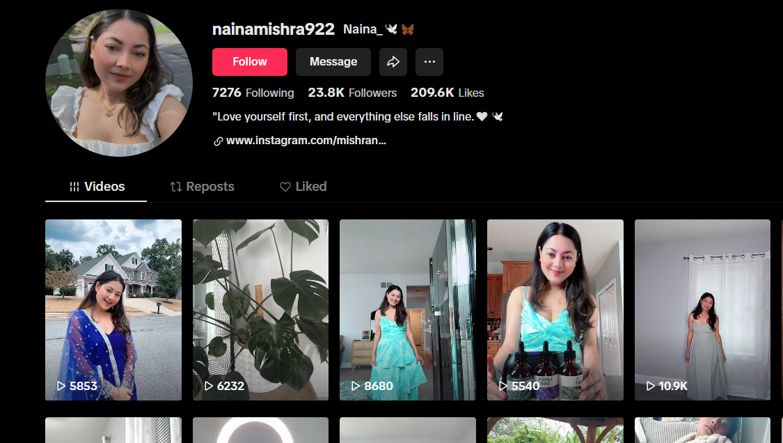 美国nainamishra922https://www.tiktok.com/@nainamishra922?shop_region=US无