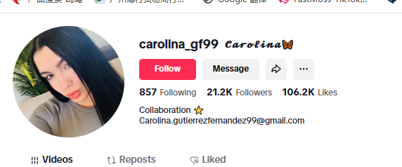 美国carolina_gf99https://www.tiktok.com/@carolina_gf99Carolina.gutierrezfernandez99@gmail.com